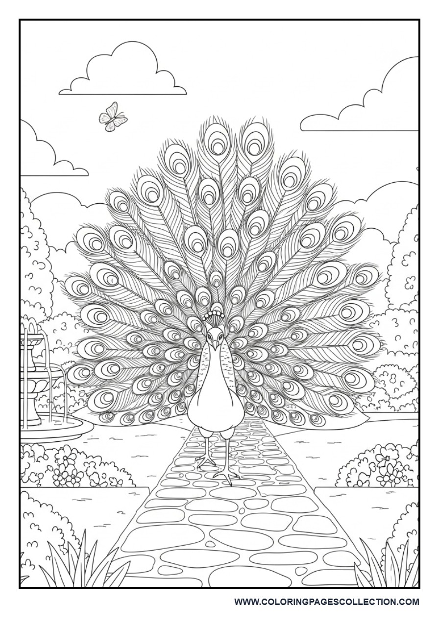 Peacock Walking Through a Royal Garden