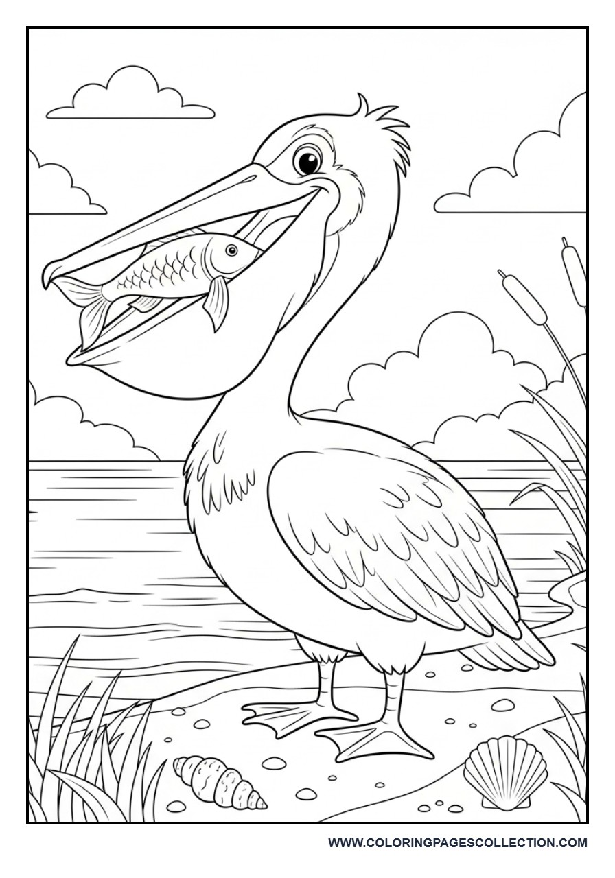 Pelican Catching Fish by the Shore