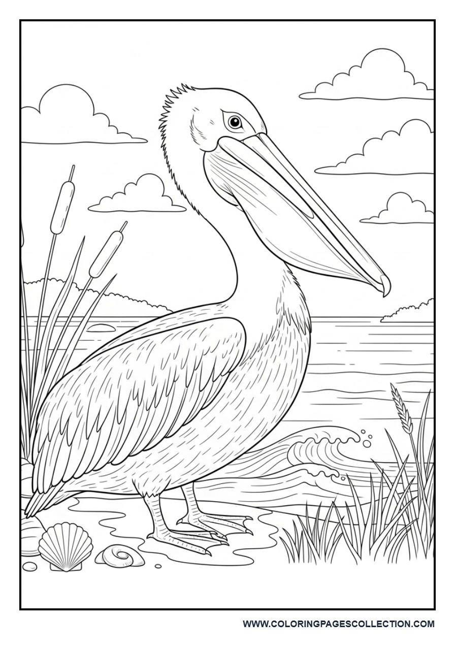 Pelican Resting Near the Shore