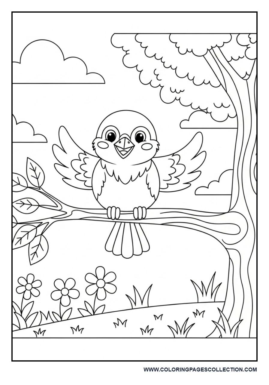 Sparrow Sitting on a Tree Branch