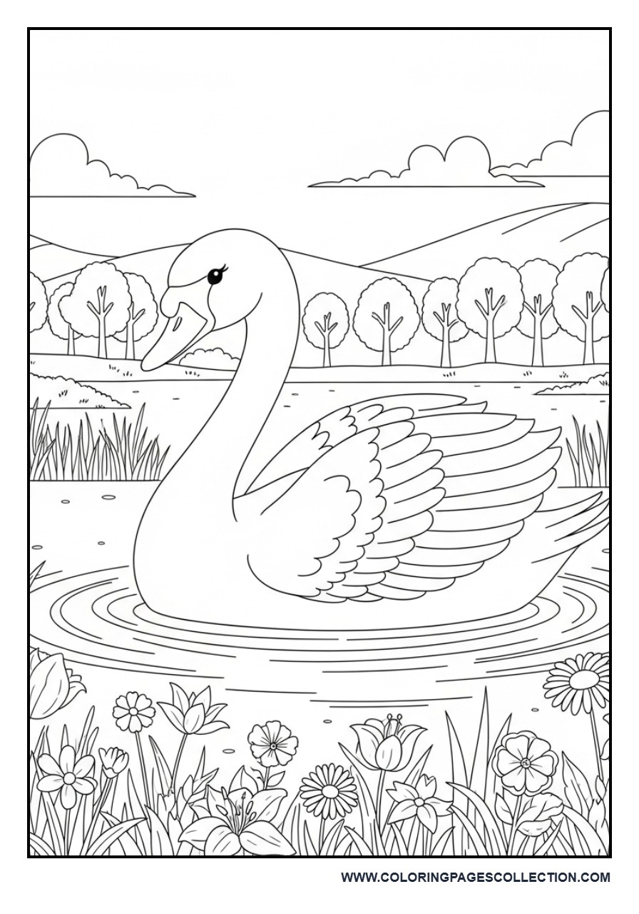 Swan Floating on a Calm Lake