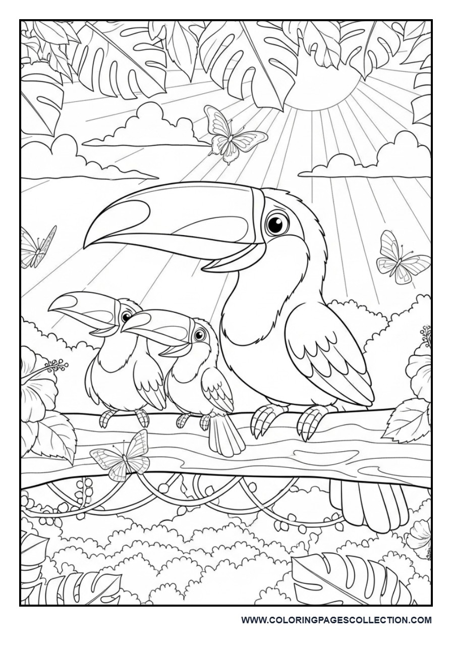Toucan Family in a Tropical Forest