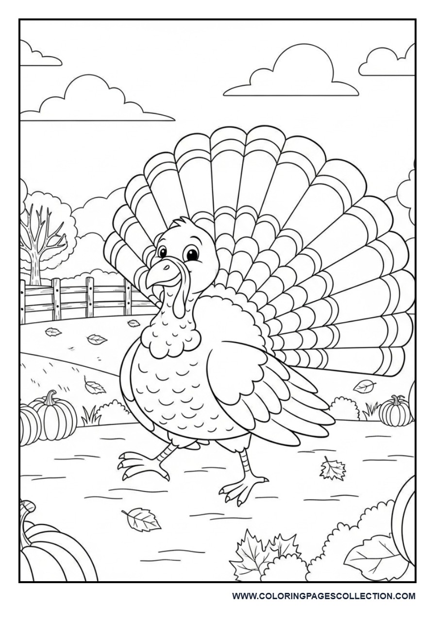 Turkey Walking Through an Autumn Field