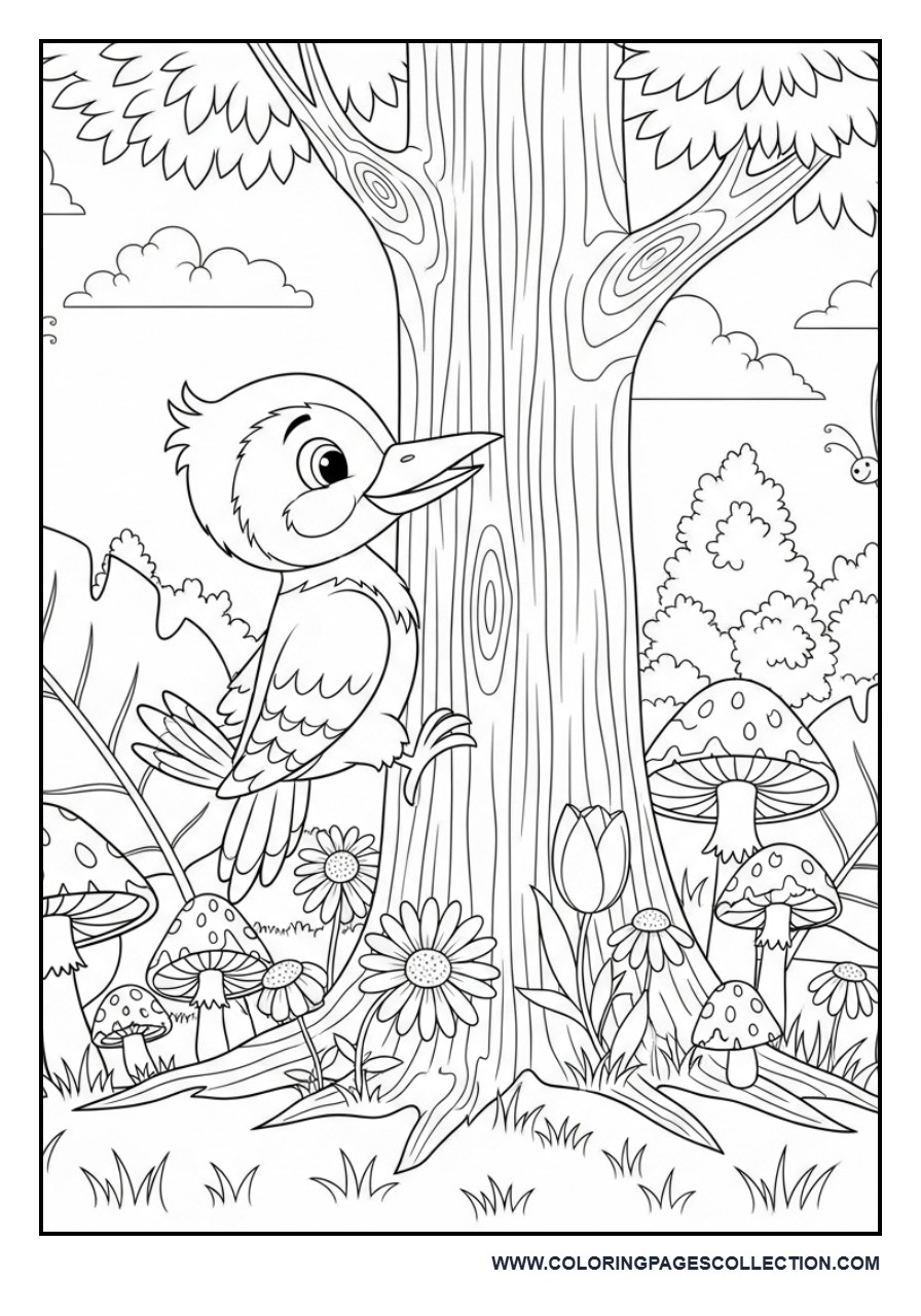 Woodpecker Tapping a Tree