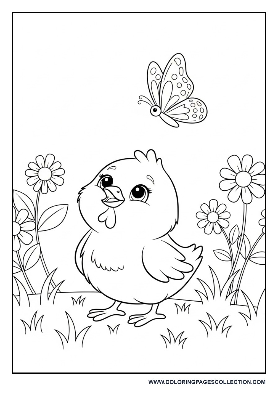 Chick and Butterfly Garden Scene