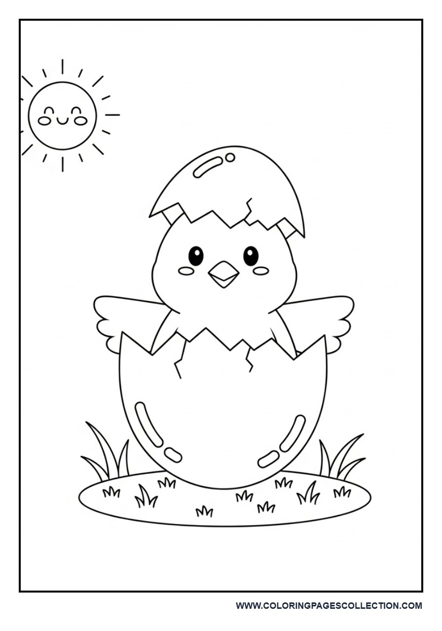 Chick Coming Out of Egg on Grass