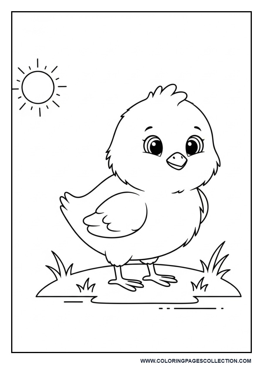 Chick on Grass with Sun