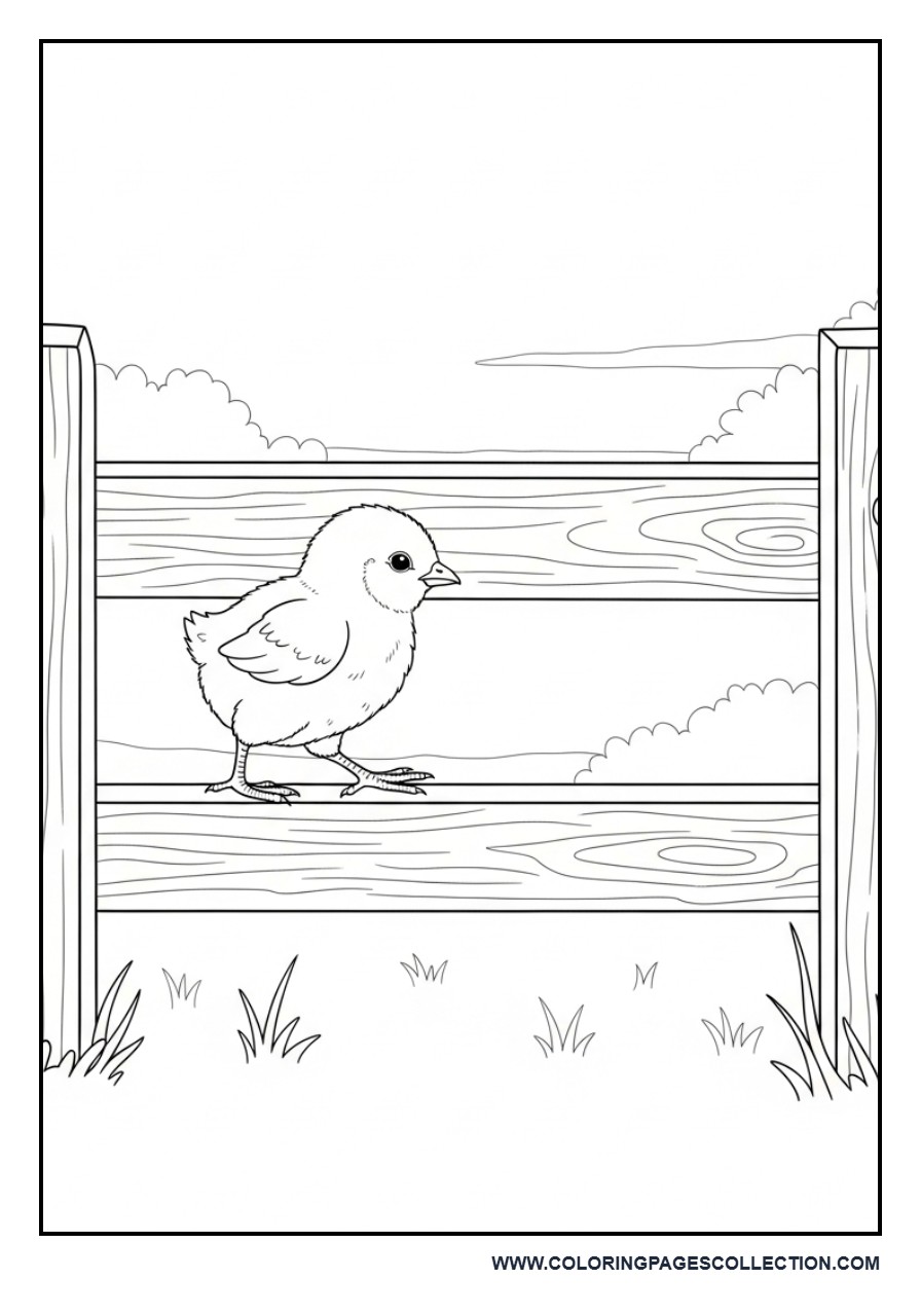 Chick Walking Near Fence