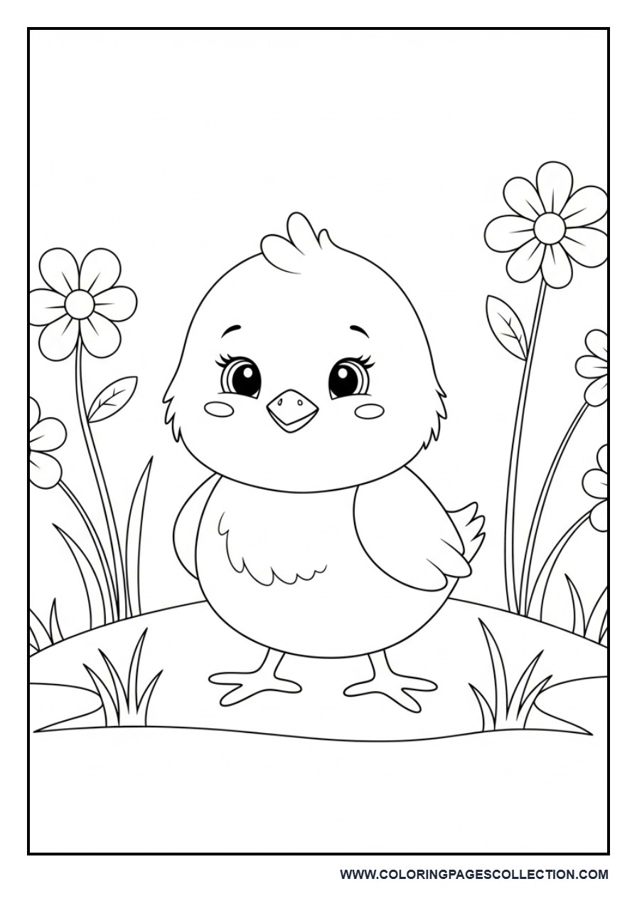 Chick with Flowers