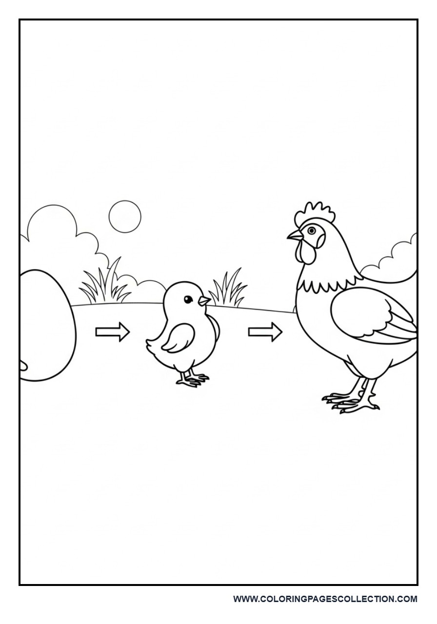 Chicken and Egg Life Cycle Scene