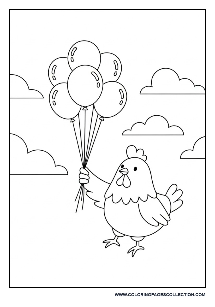 Chicken Flying with Balloons