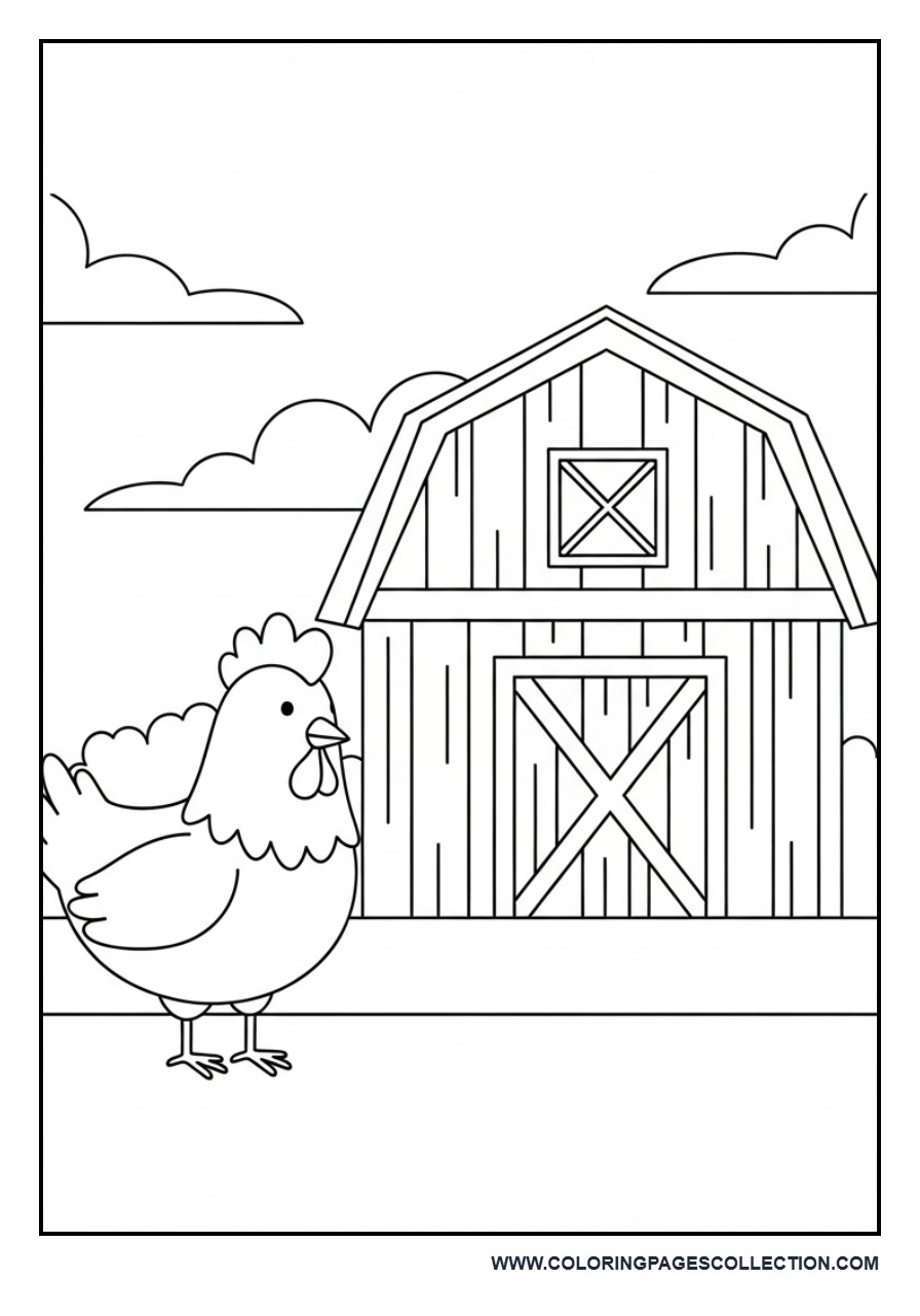 Chicken in Front of Barn