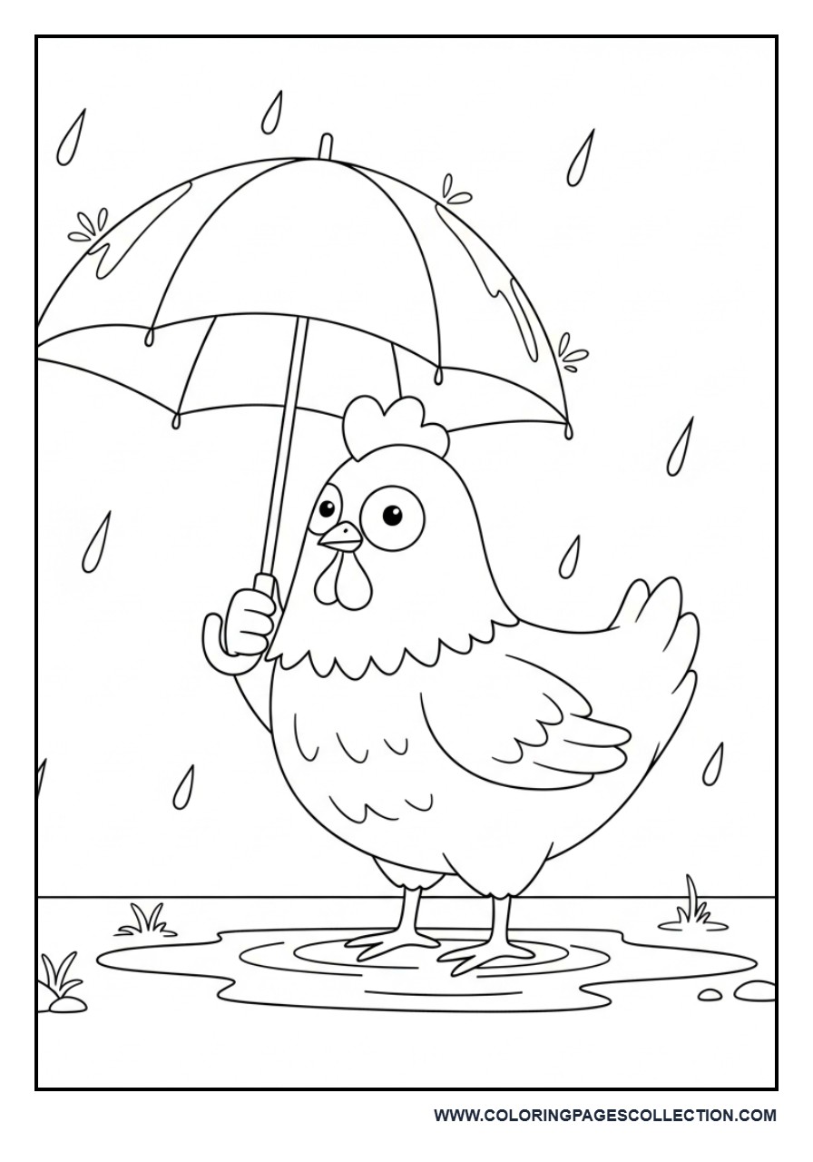 Chicken in Rain with Umbrella