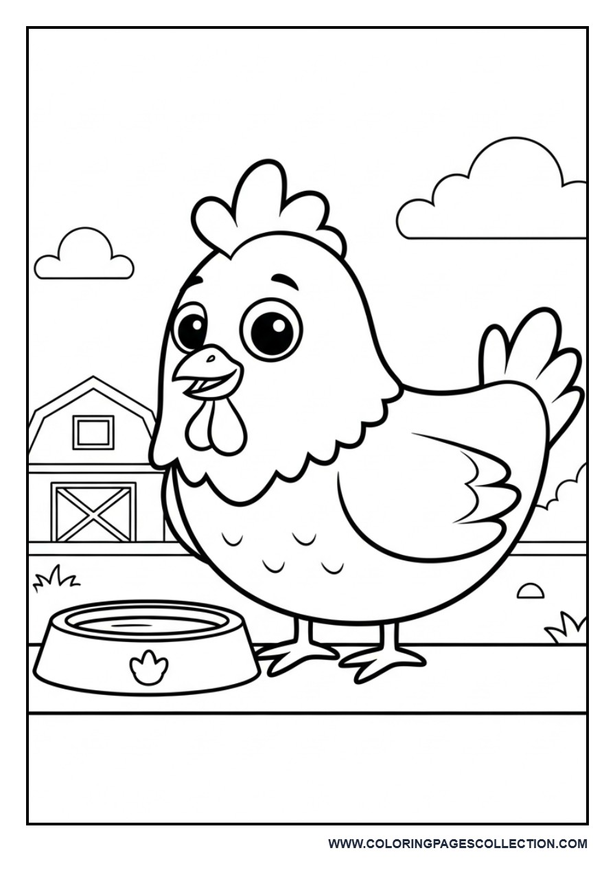 Chicken Near Water Bowl