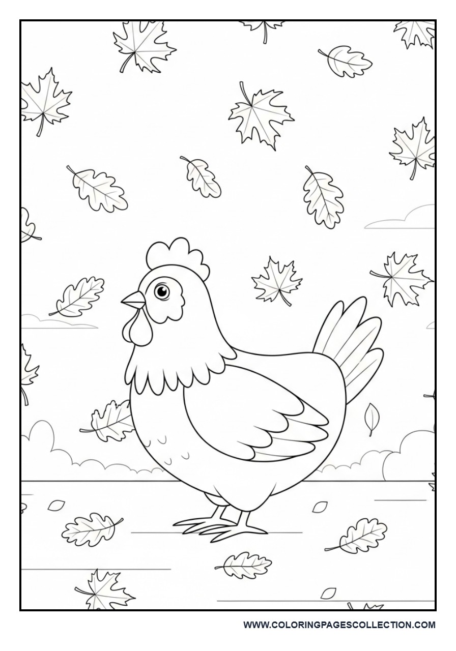 Chicken Playing in Leaves