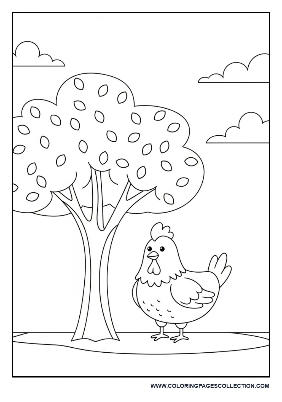 Chicken Under Tree on Farm