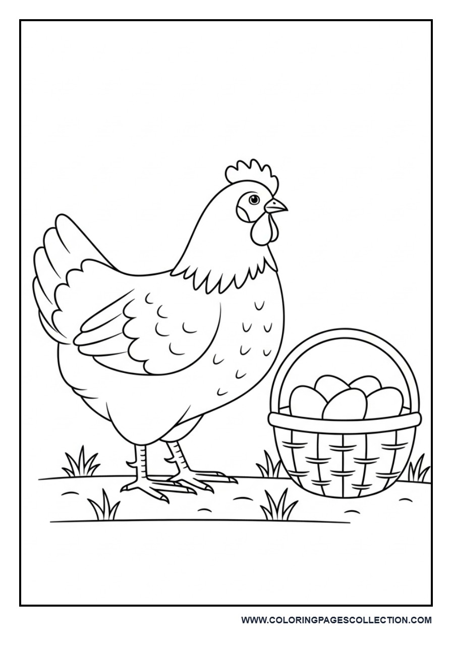 Chicken with Basket and Eggs