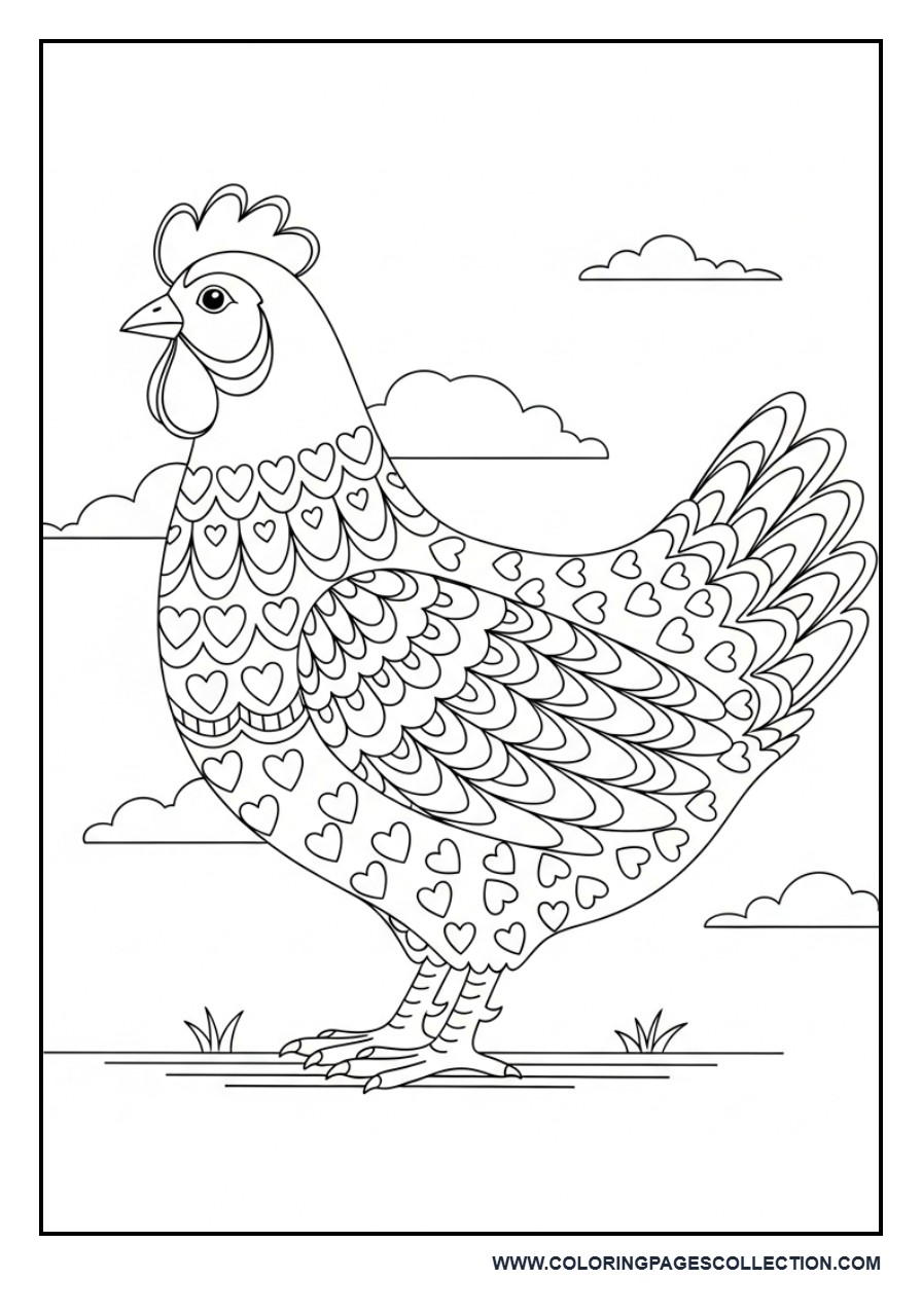 Chicken with Heart and Pattern Elements
