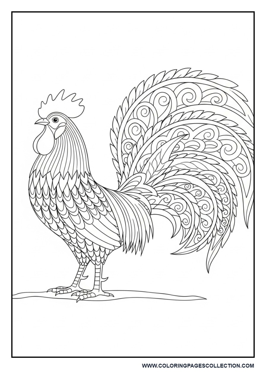 Rooster with Decorative Tail