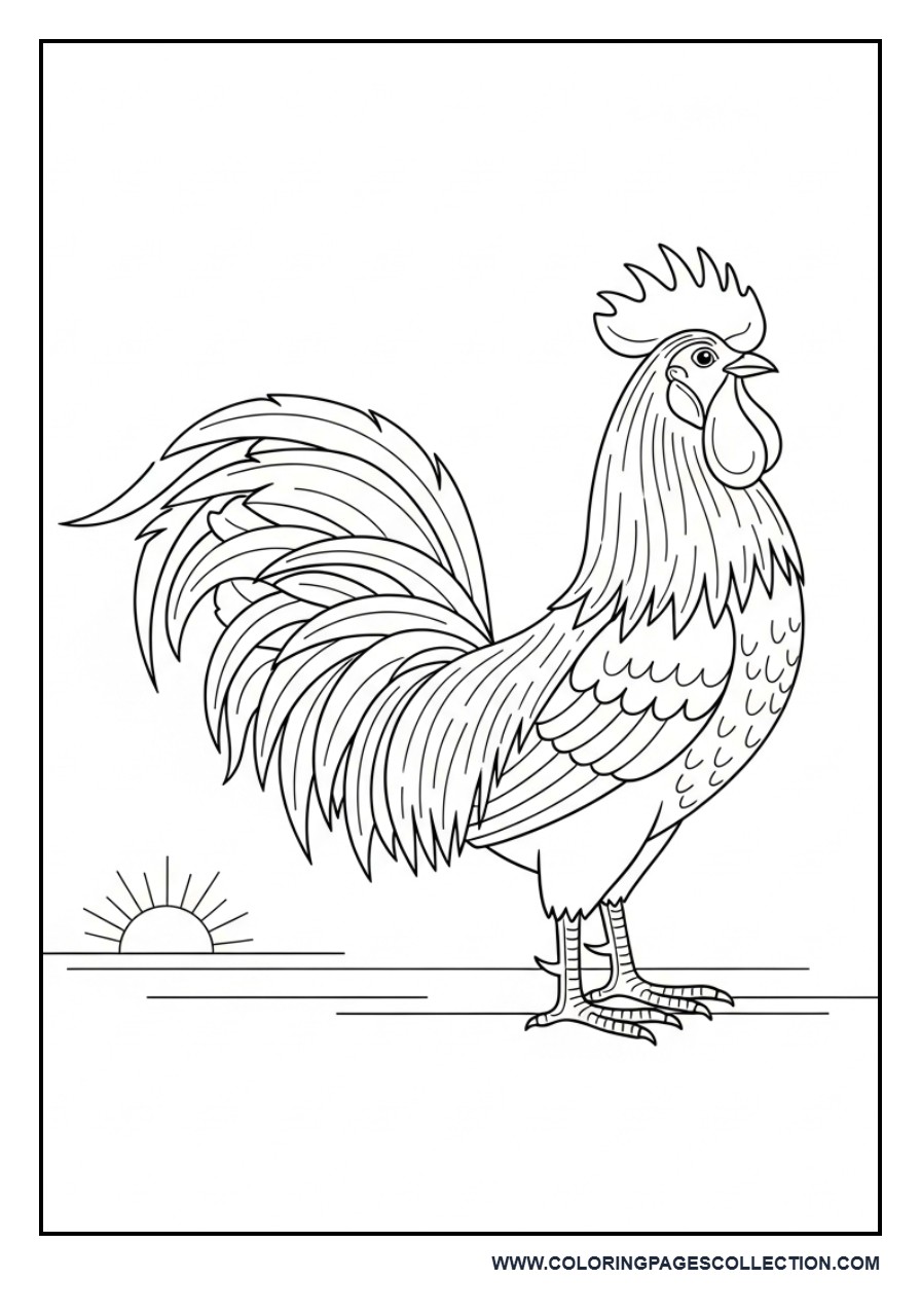 Rooster with Tail Feathers