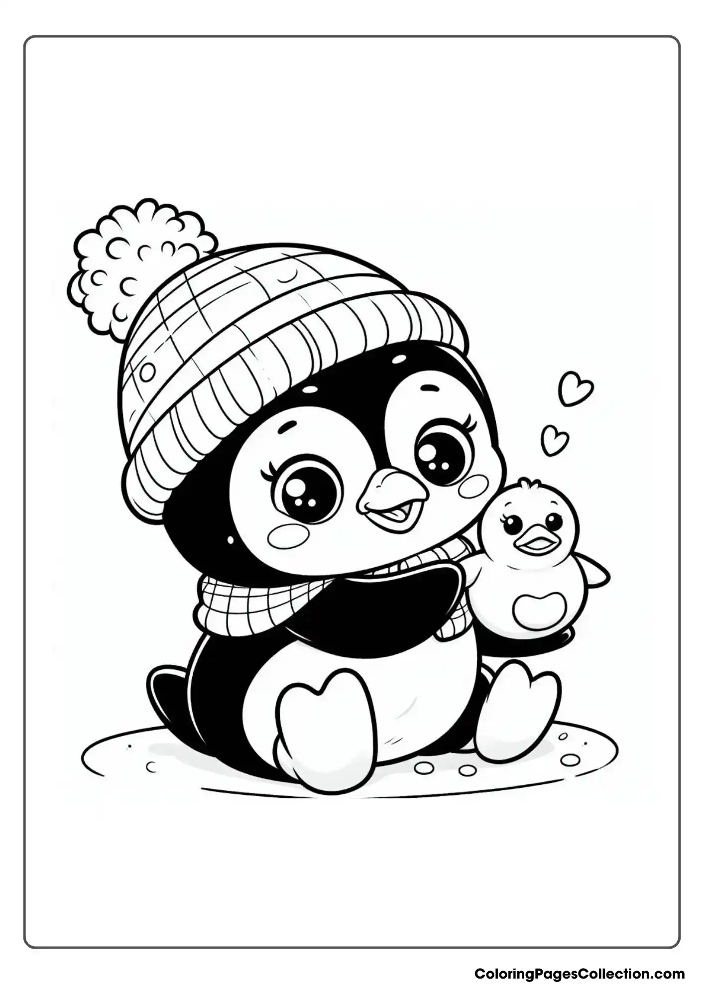 A penguin holding a small duck toy