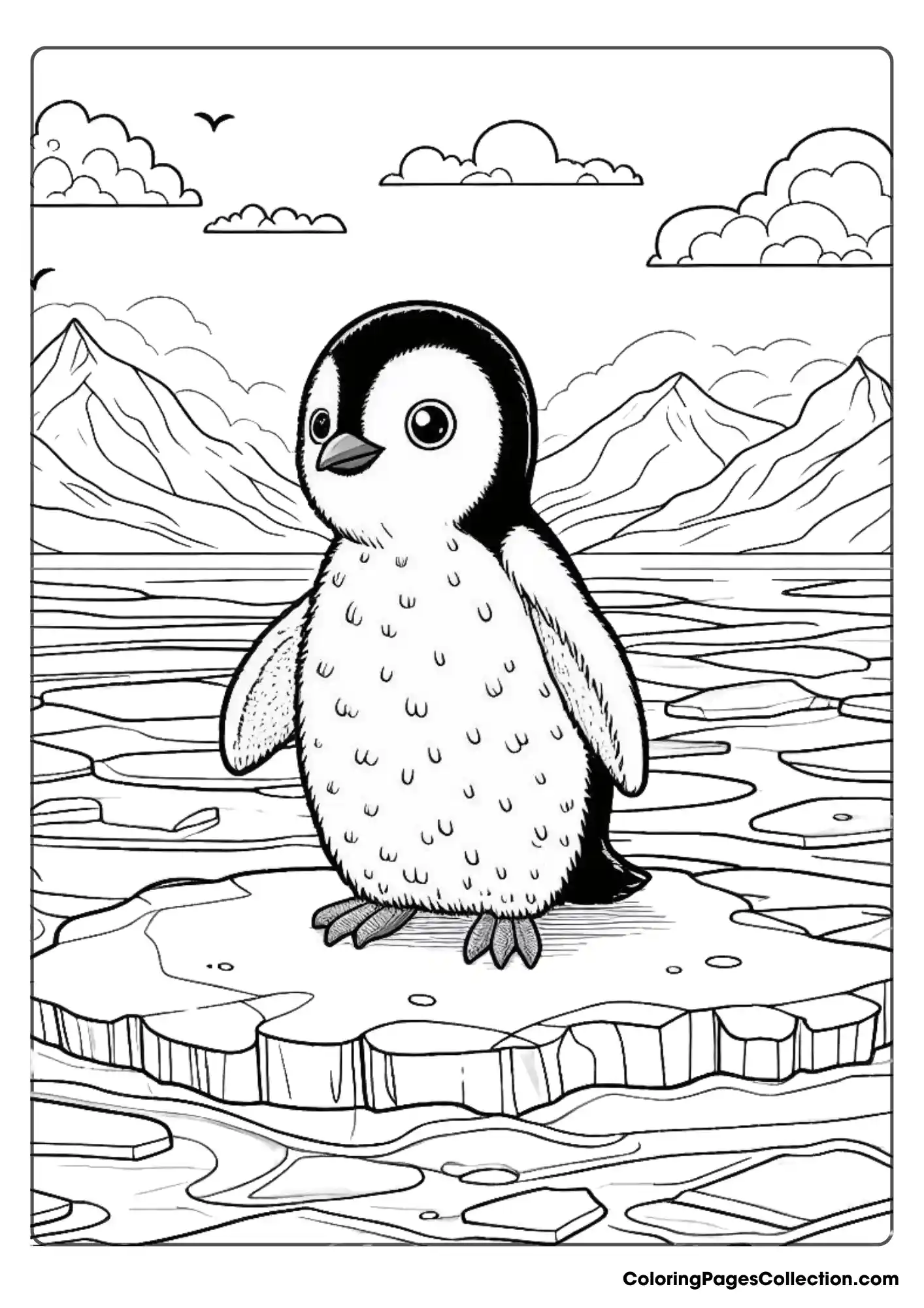 A penguin standing on an icy surface