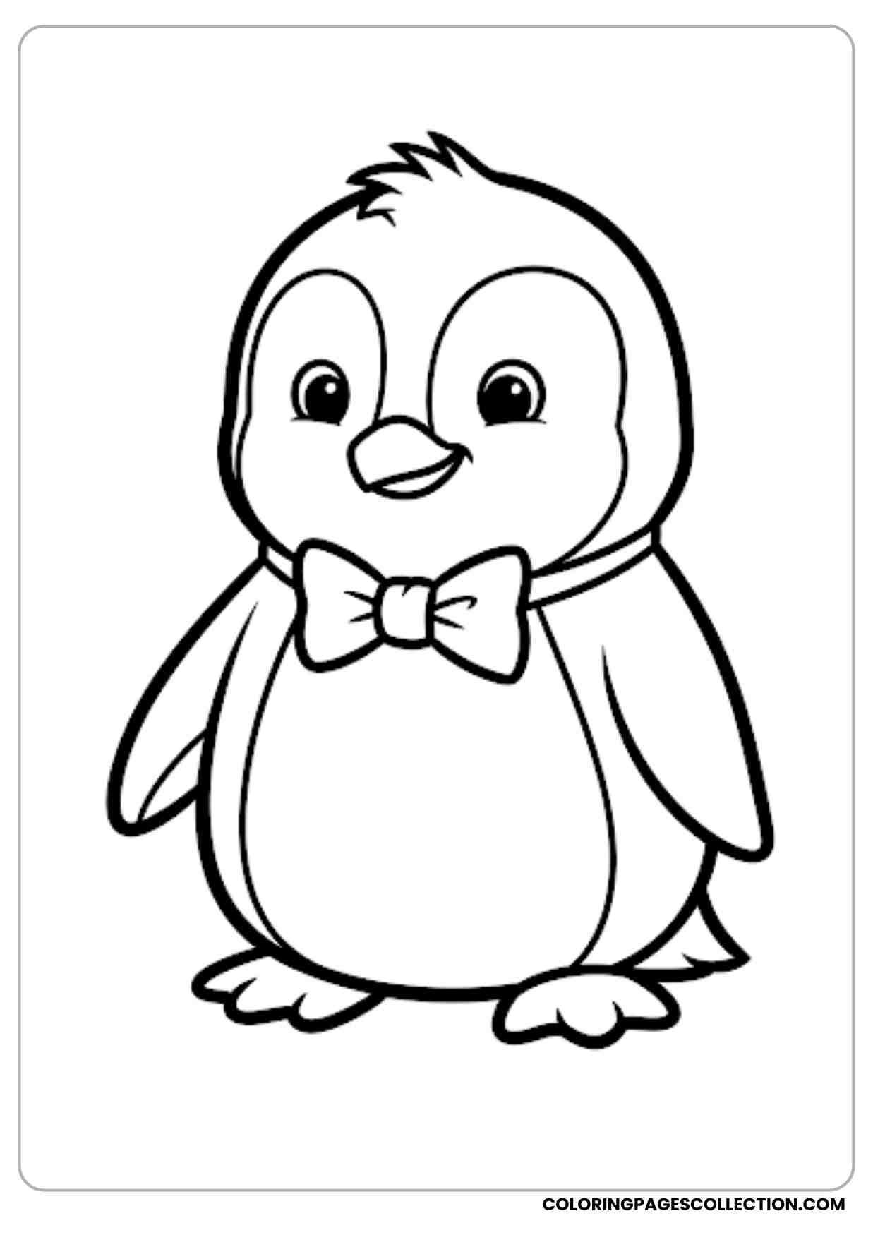 Cartoon penguin coloring page wearing a bowtie cute and fancy design