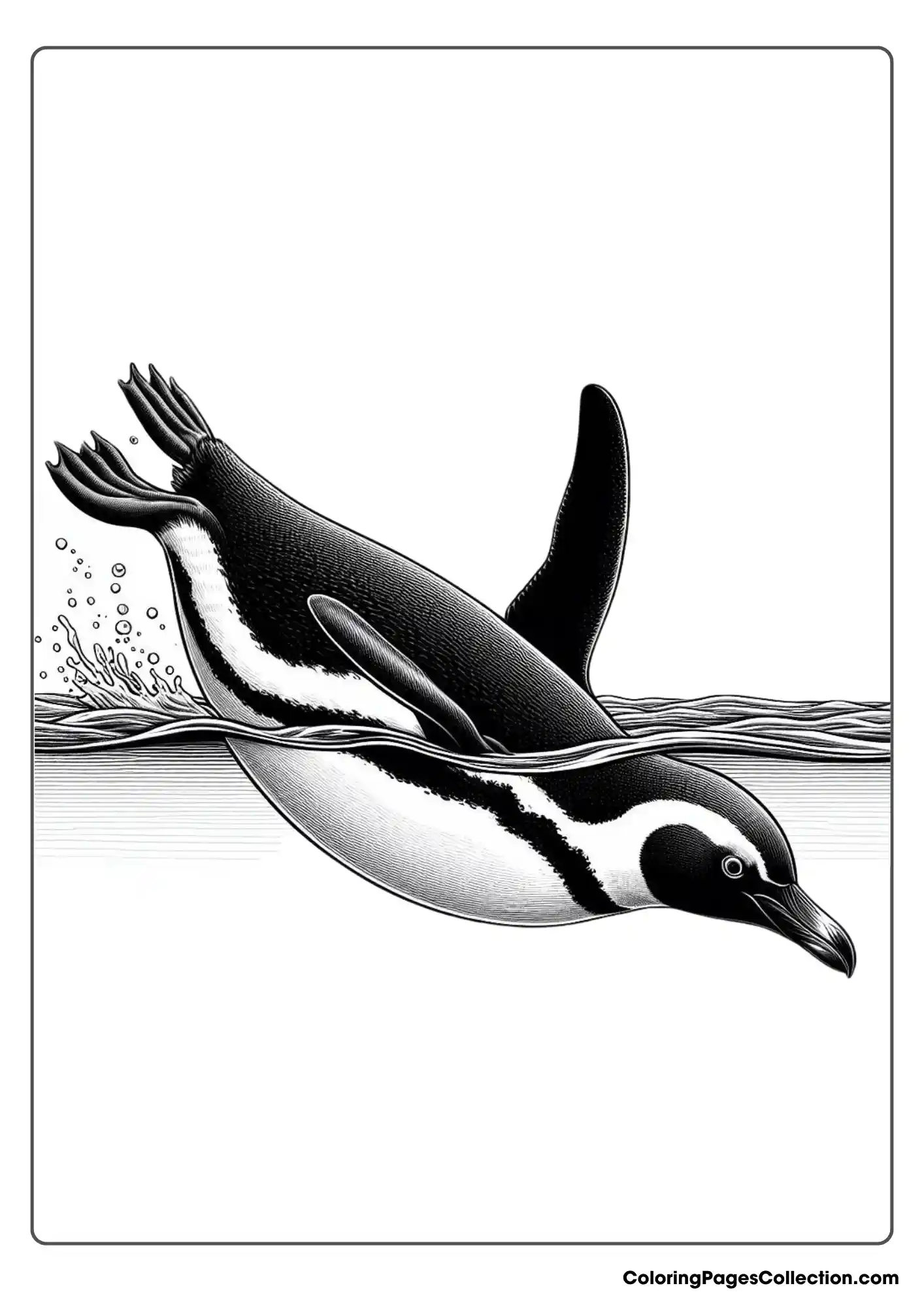 A penguin diving into the water