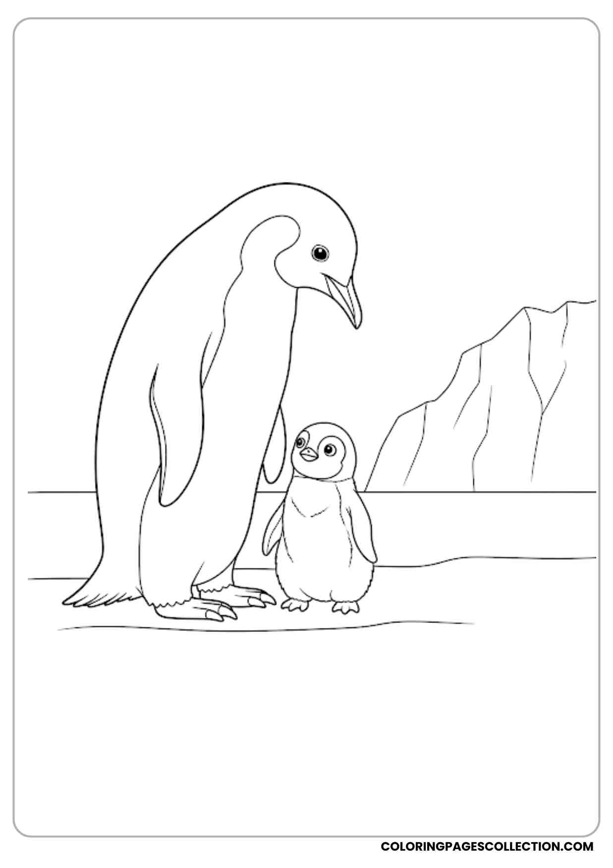 Mother penguin standing with her baby penguin beside her sweet and gentle pose