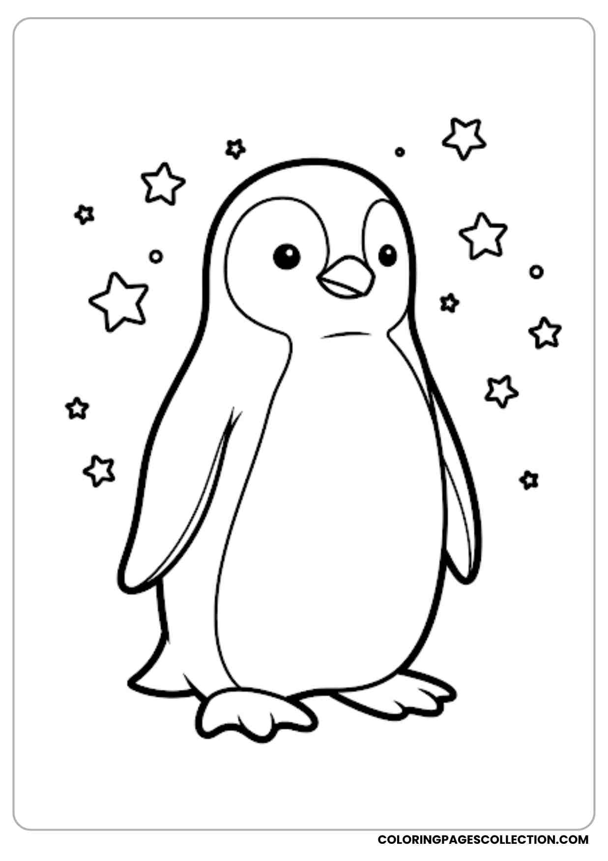 Penguin standing with stars behind clean