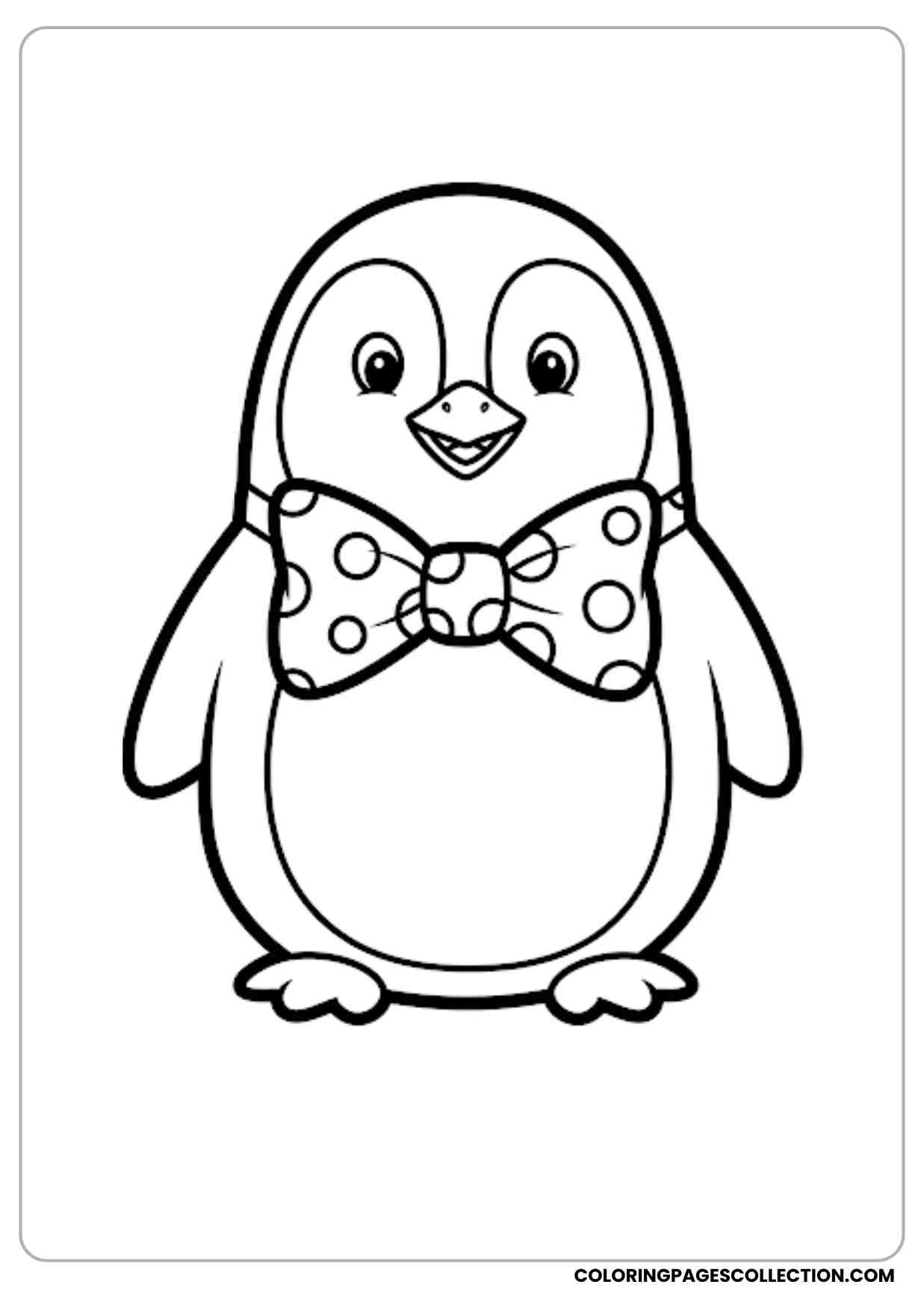Cartoon penguin wearing a big bow tie standing cheerfully simple