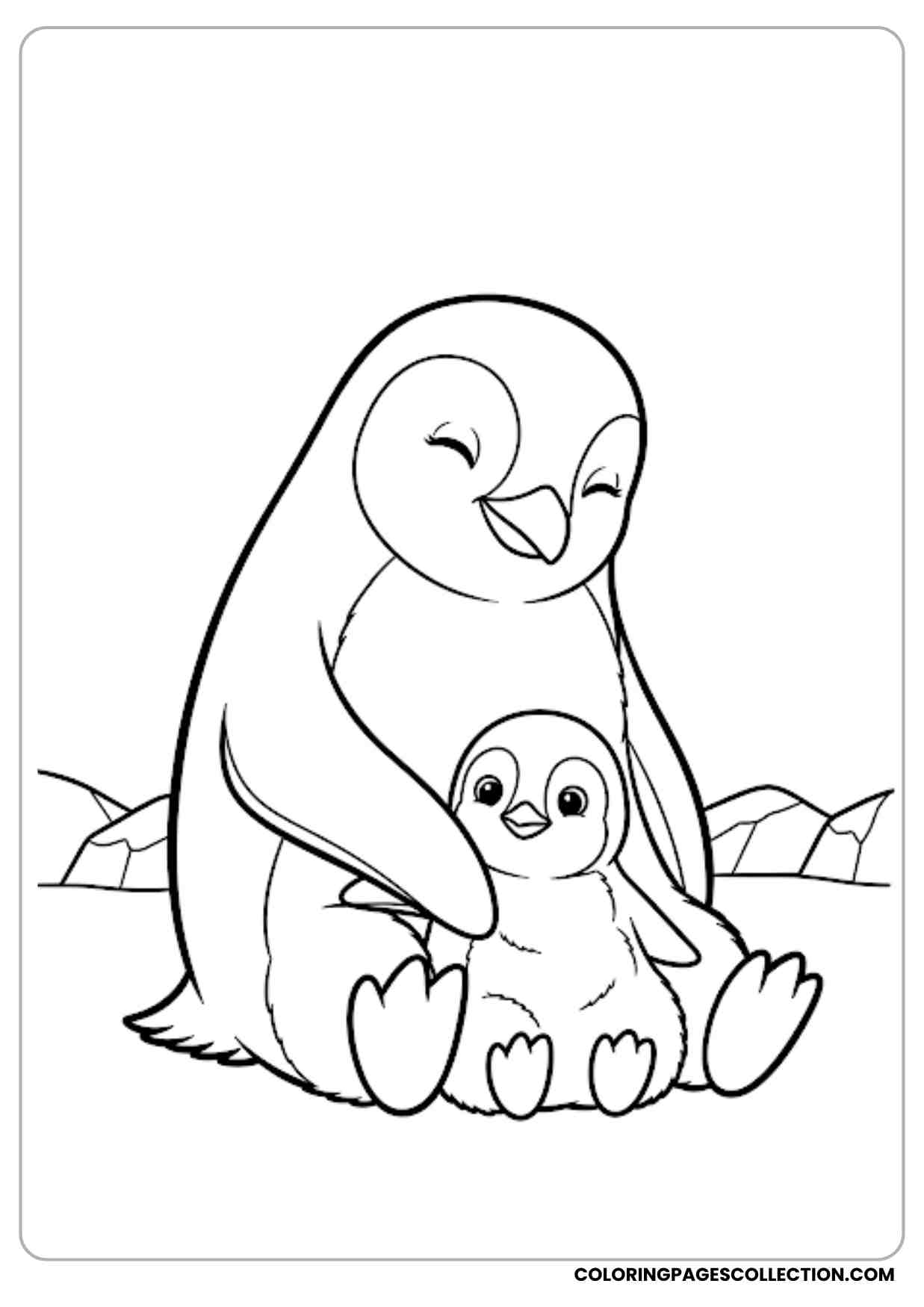 Mother penguin sitting with baby penguin close to her warm and cute expression