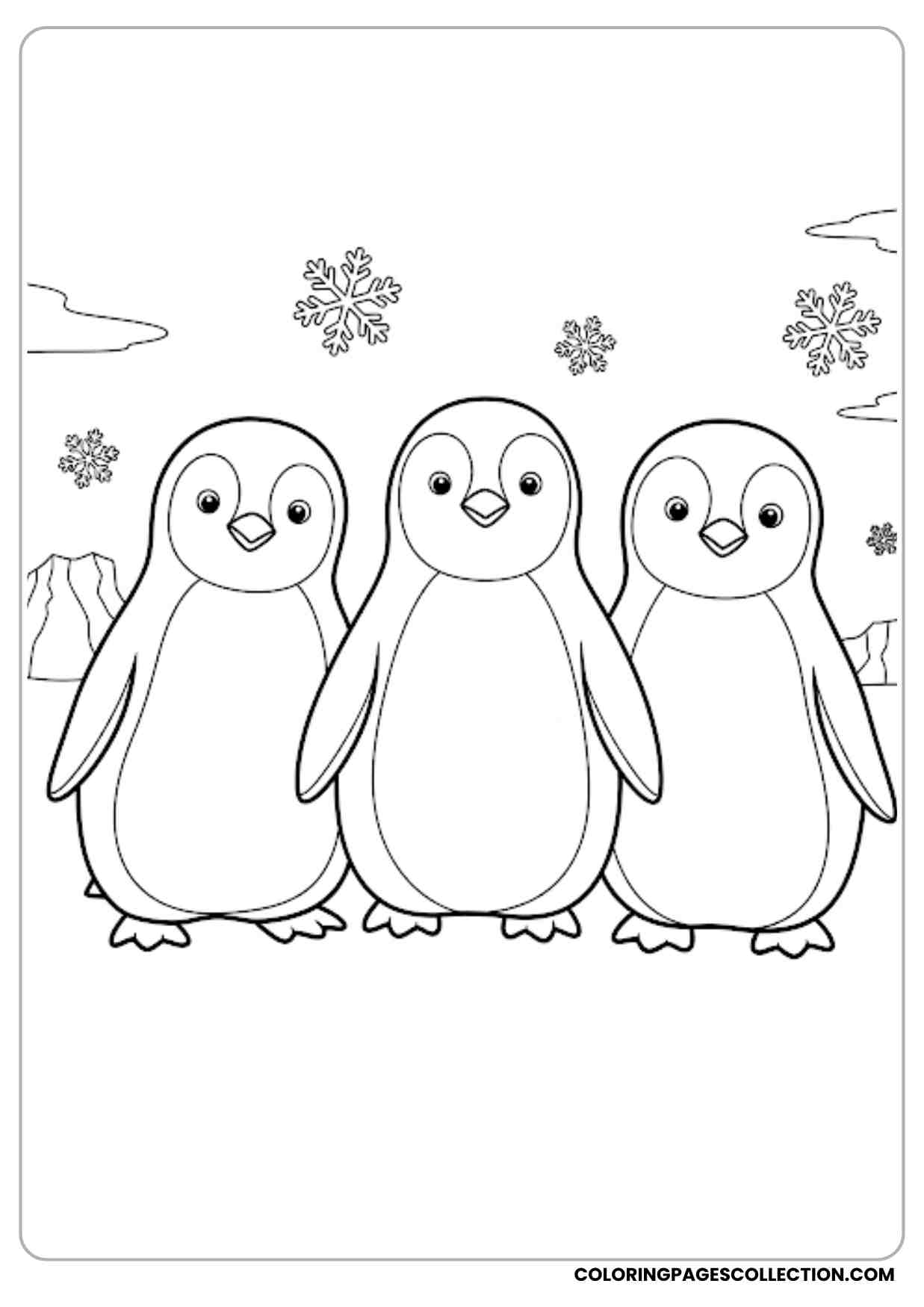 cute two penguins outlined style black and white coloring sheet for kids