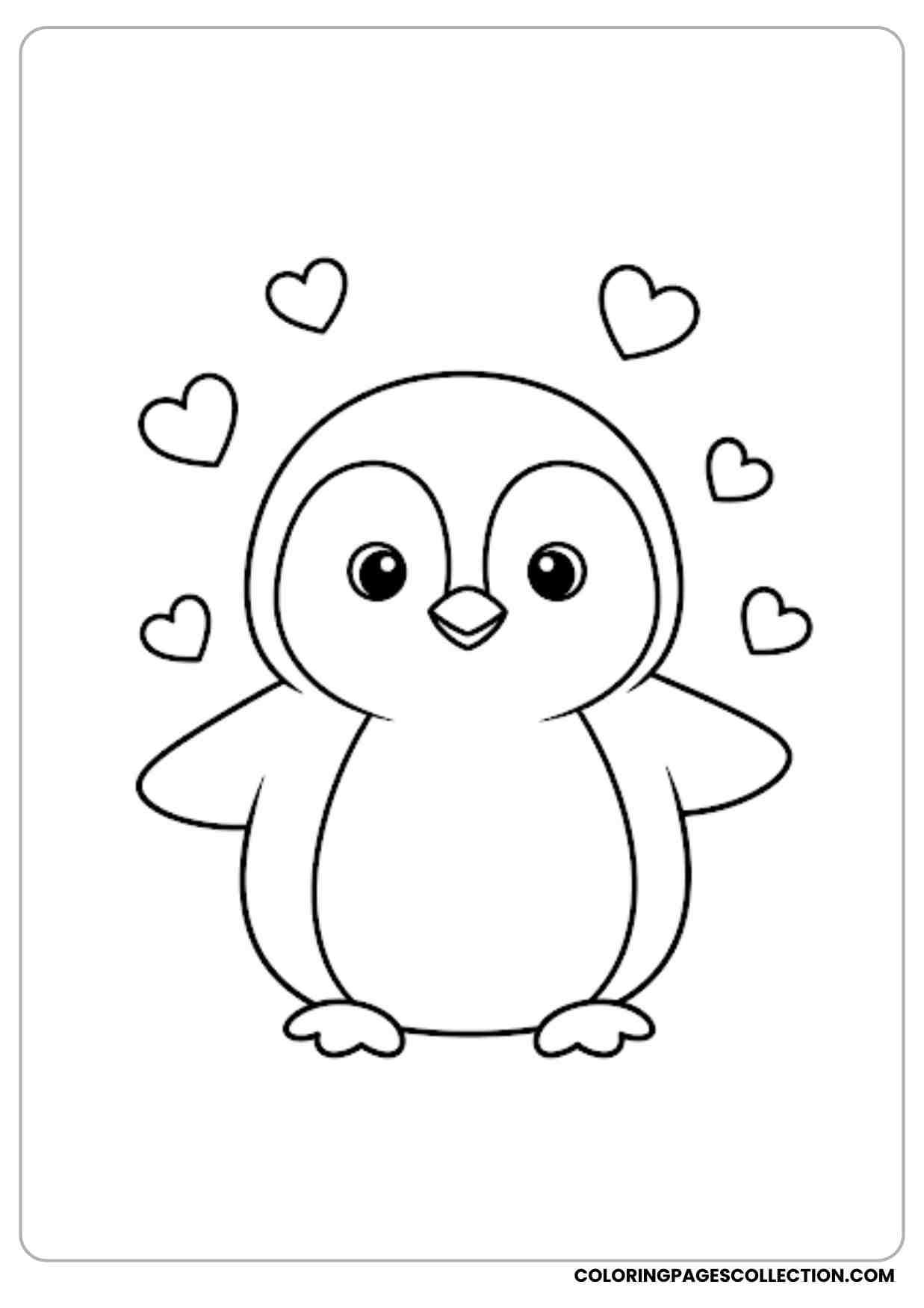 A cute cartoon penguin with small hearts
