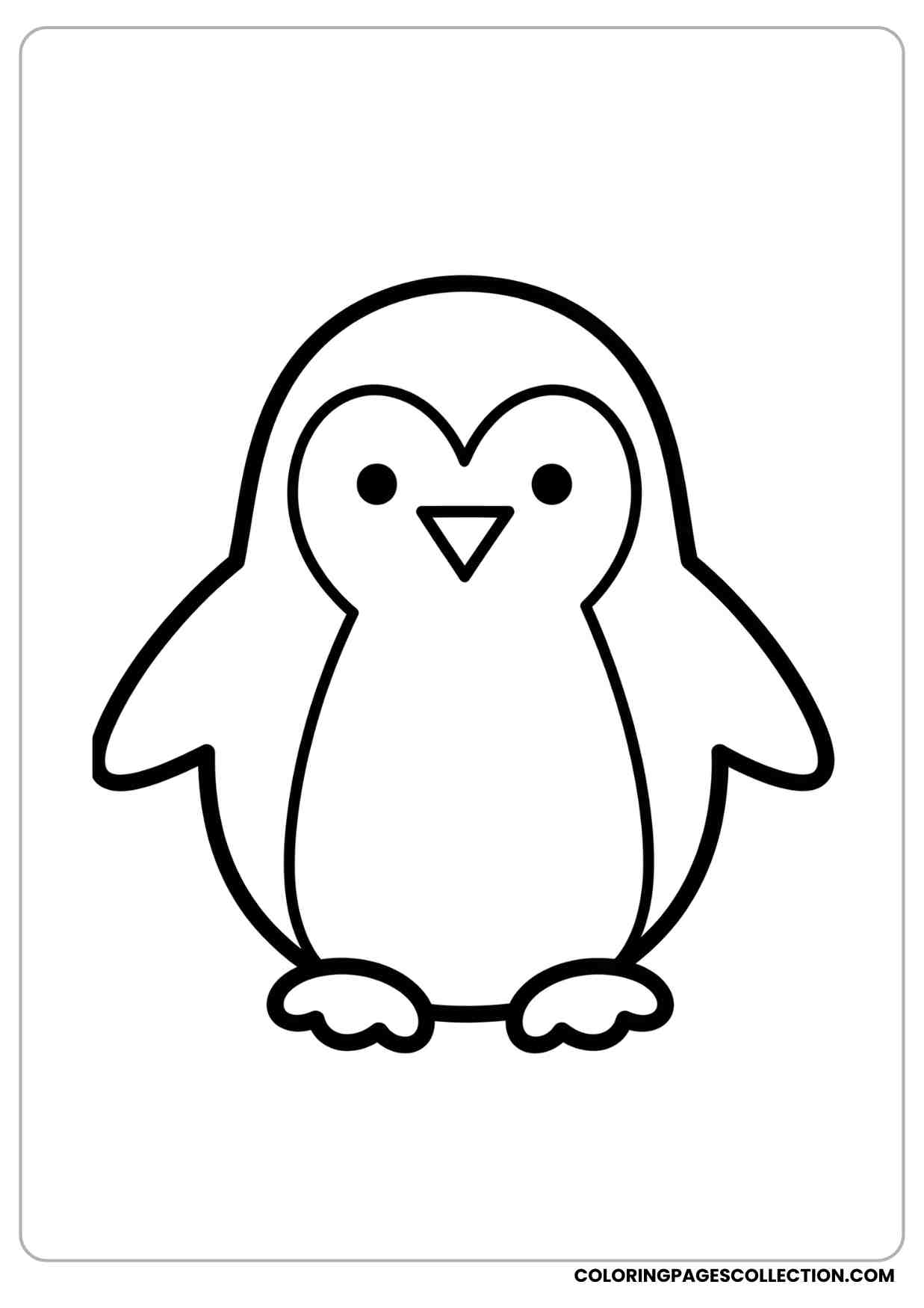 Very simple penguin coloring page minimal design with basic body outline bold black lines white background kid-friendly