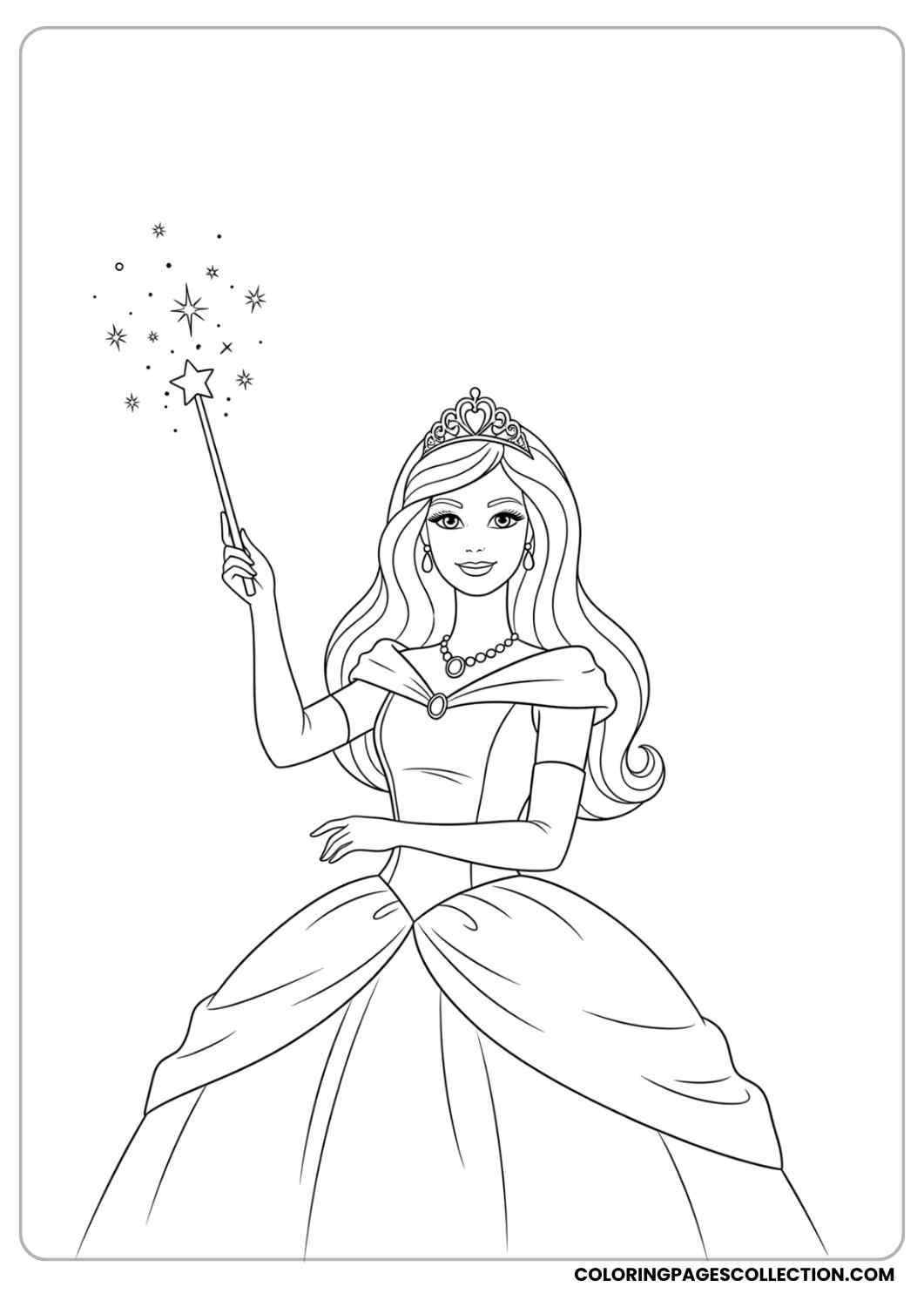 Barbie in a magical princess outfit, holding a wand with sparkles around her