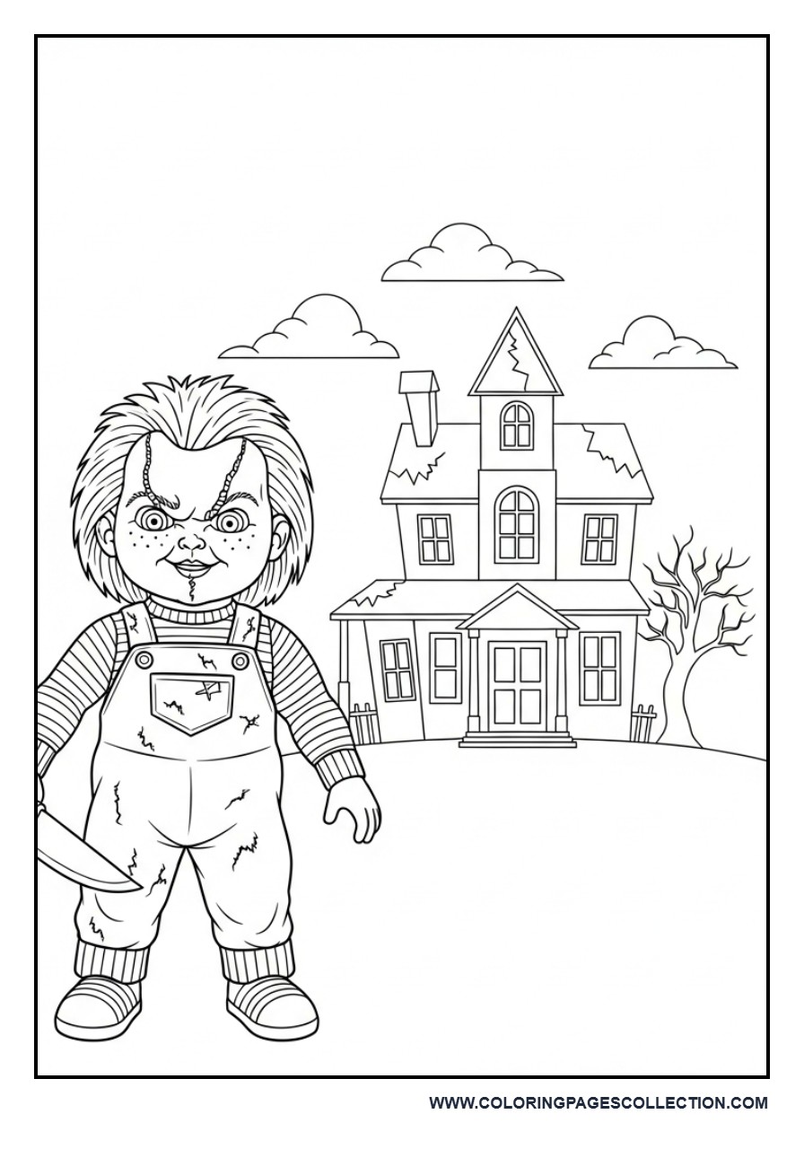 Chucky in Simple Haunted House Scene