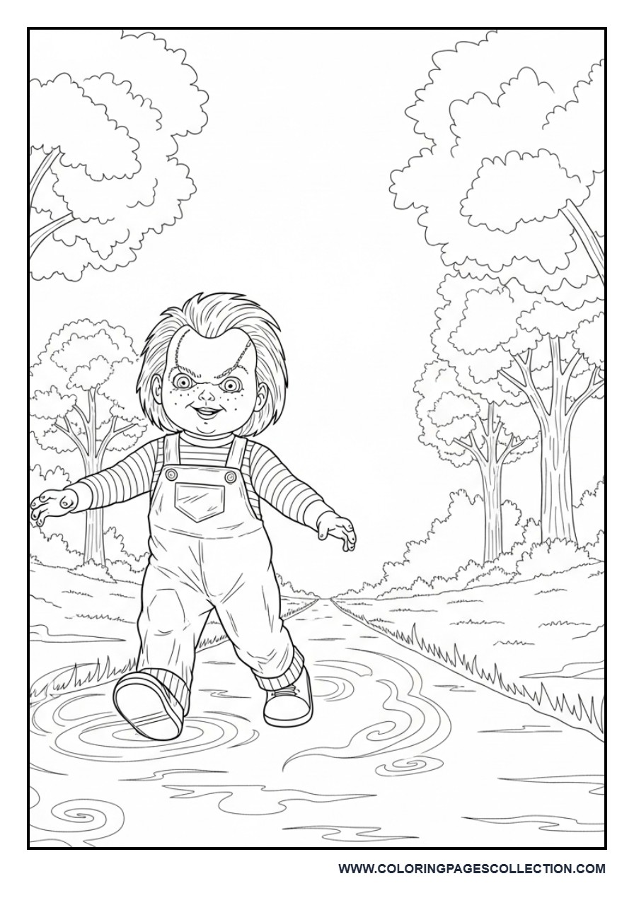 Chucky Walking Through Foggy Path