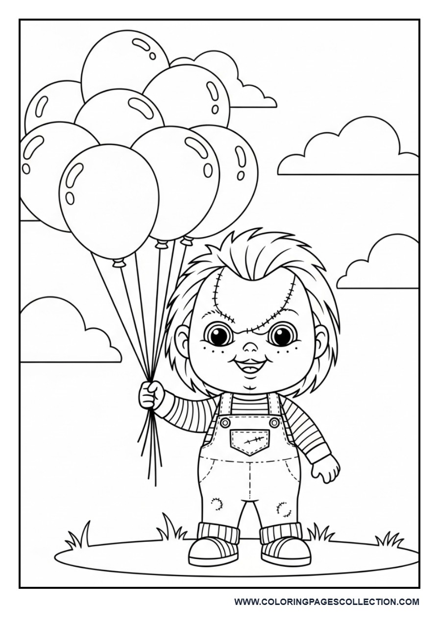 Chucky with Balloons Outdoors