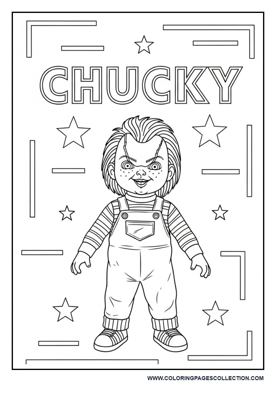 Chucky with Big Title Text (Coloring Poster Style)