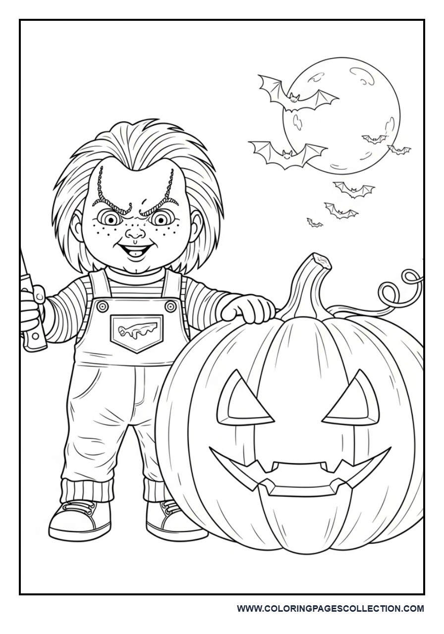 Chucky with Pumpkin and Knife