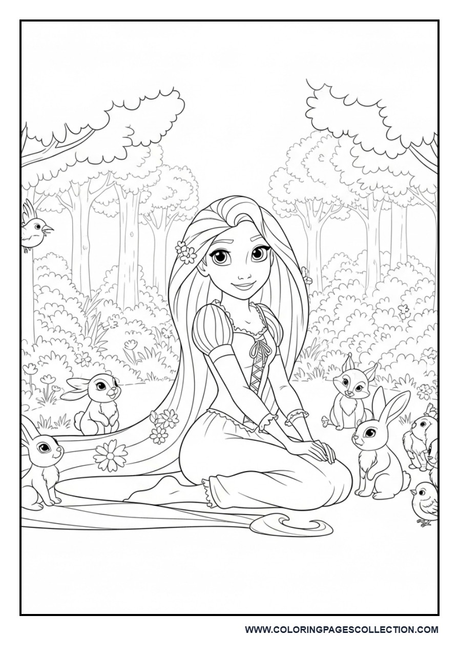 Rapunzel with Forest Animals