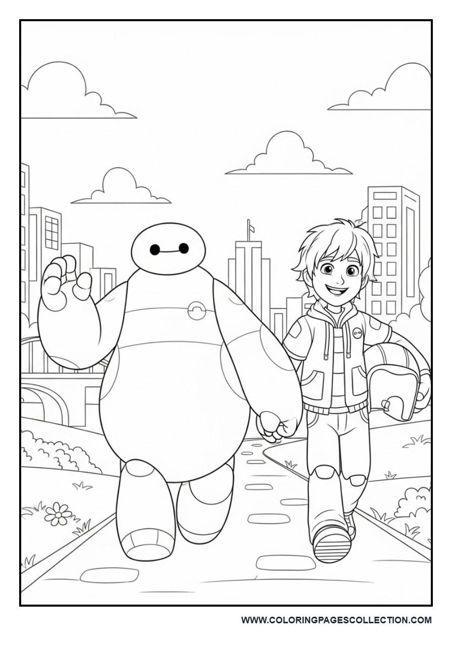 Baymax and Hiro Walking Together