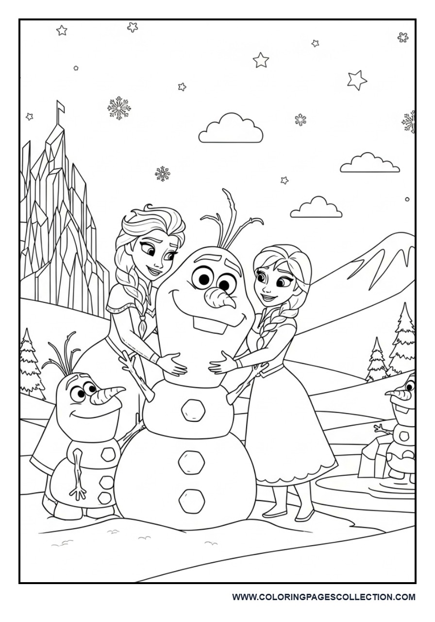 Elsa and Anna Building a Snowman