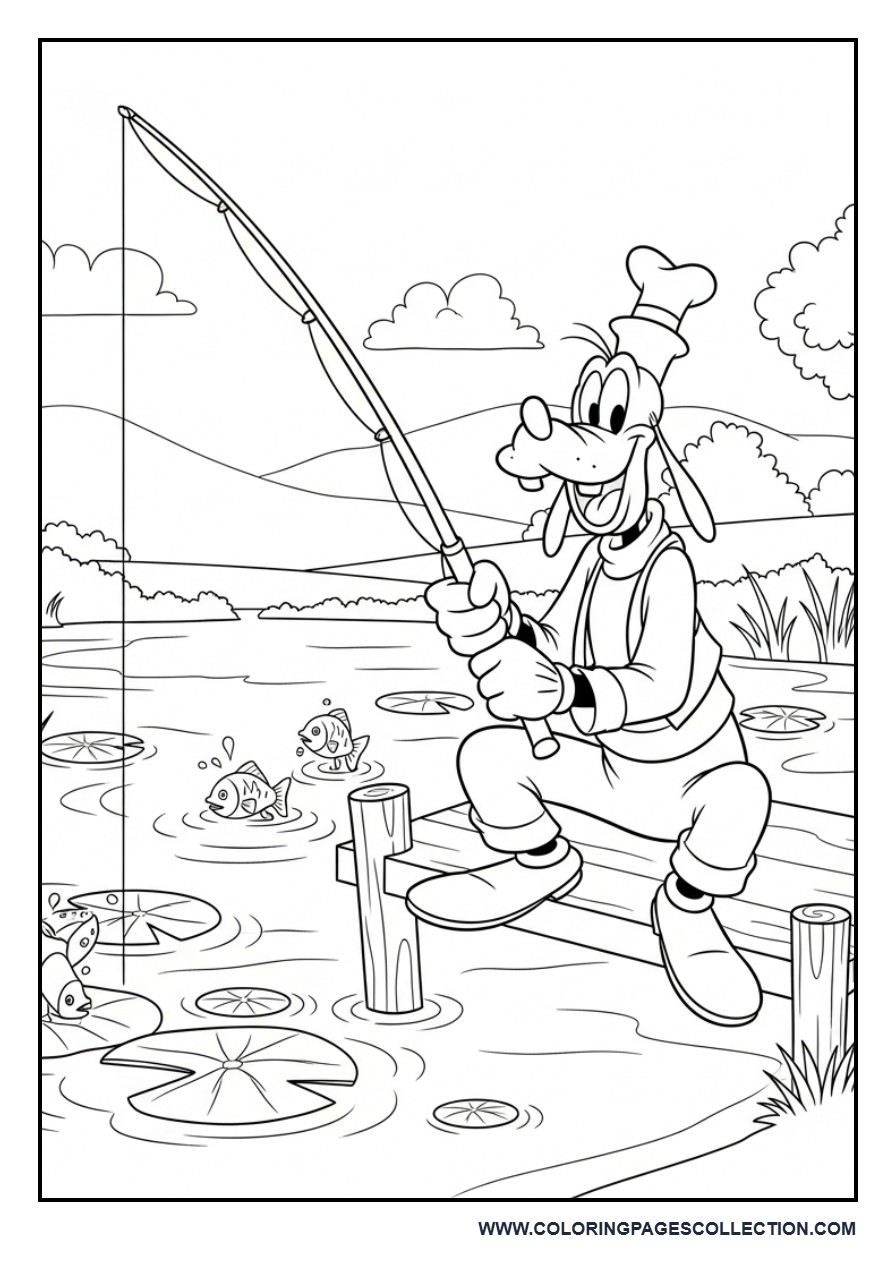 Goofy Fishing by the Pond