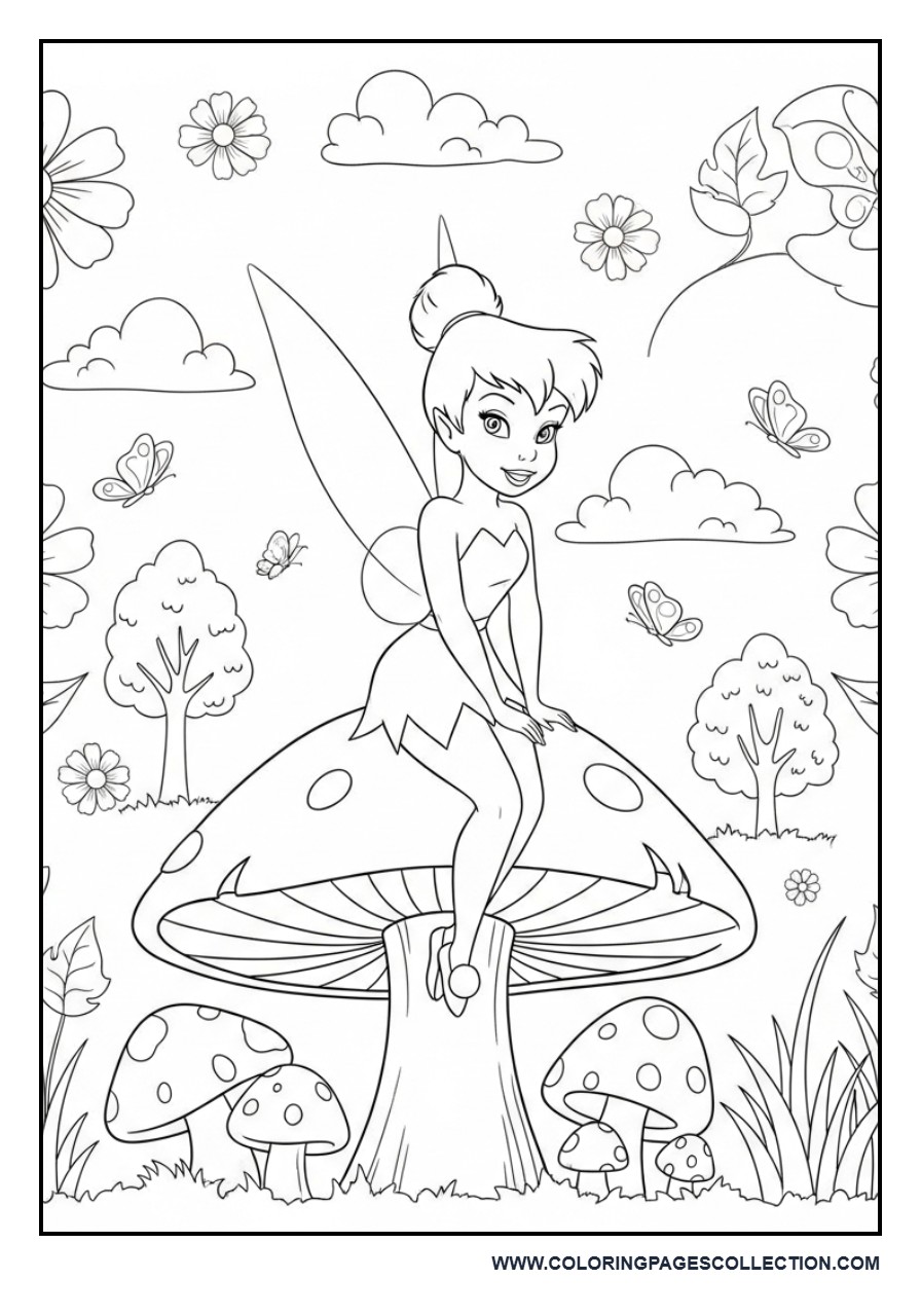 Tinker Bell Sitting on a Mushroom