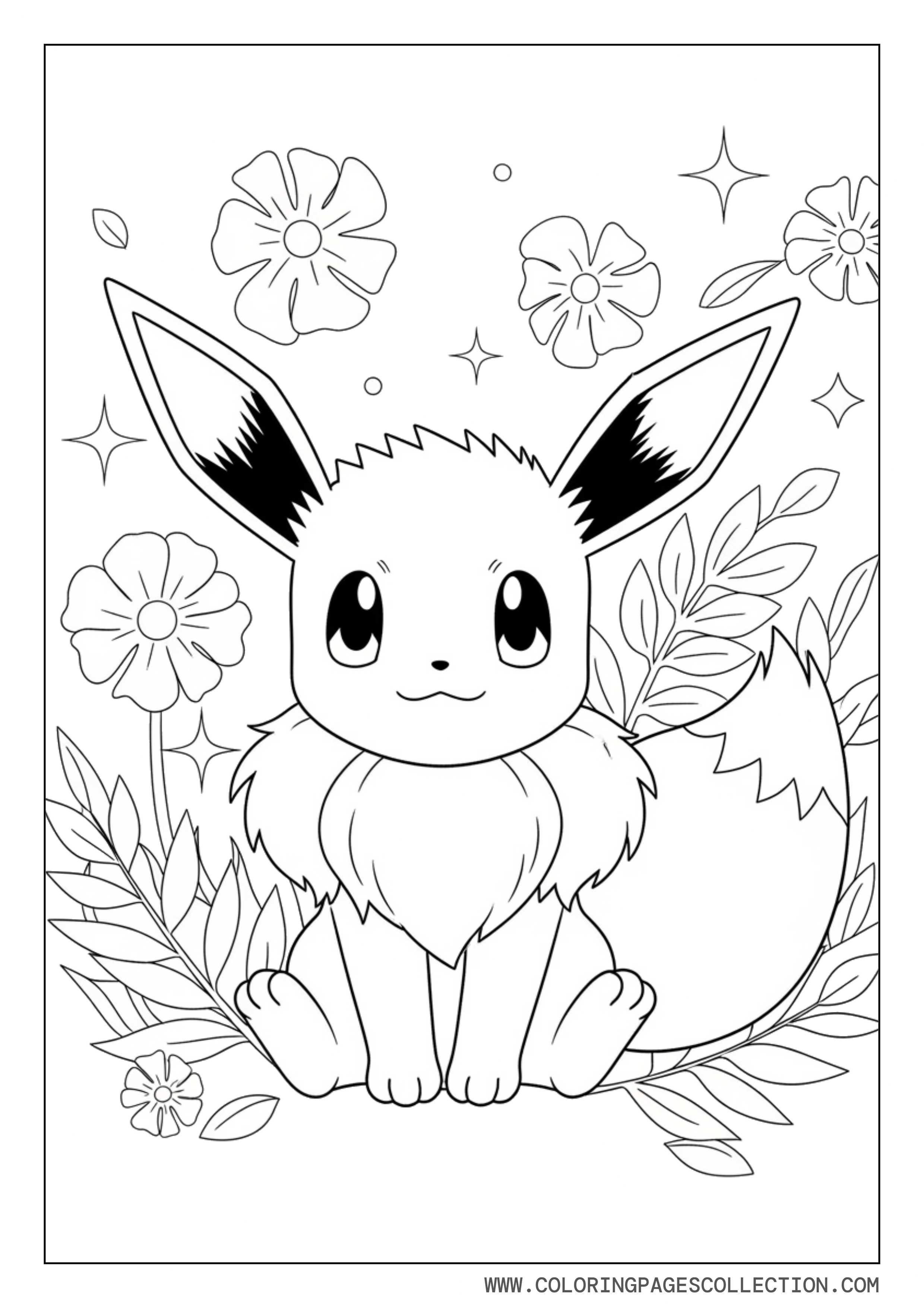 Aesthetic Eevee With Flowers Coloring Page