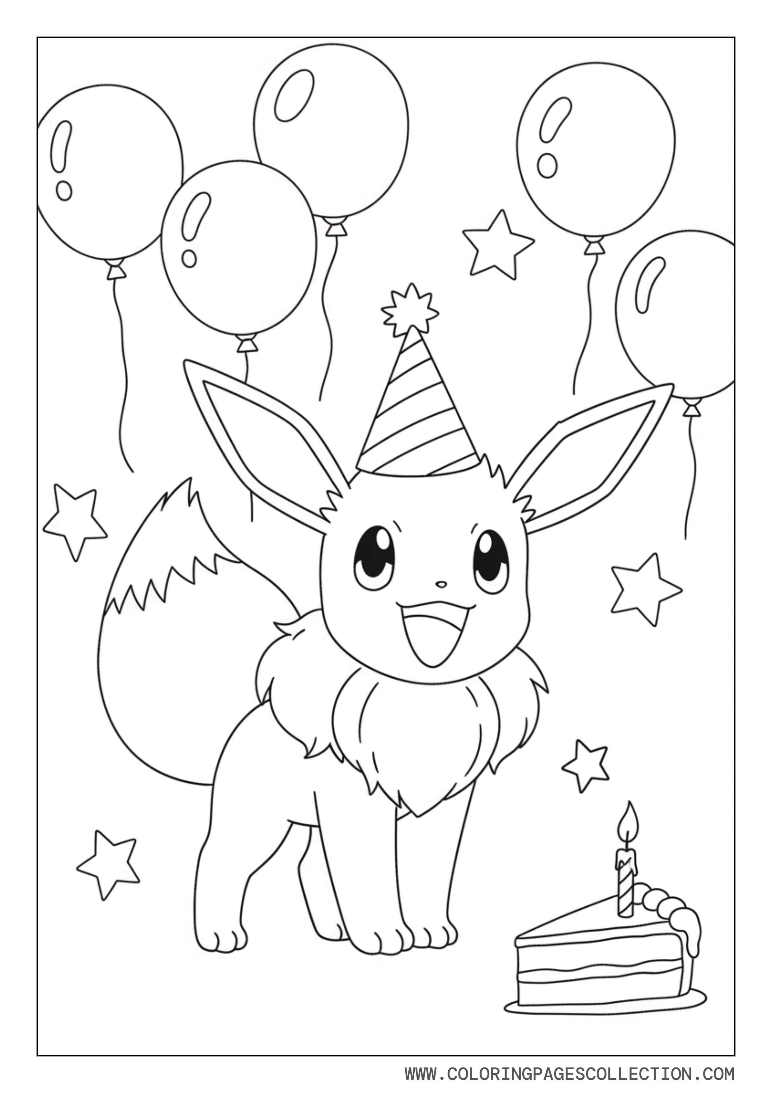 Birthday Eevee Coloring Page