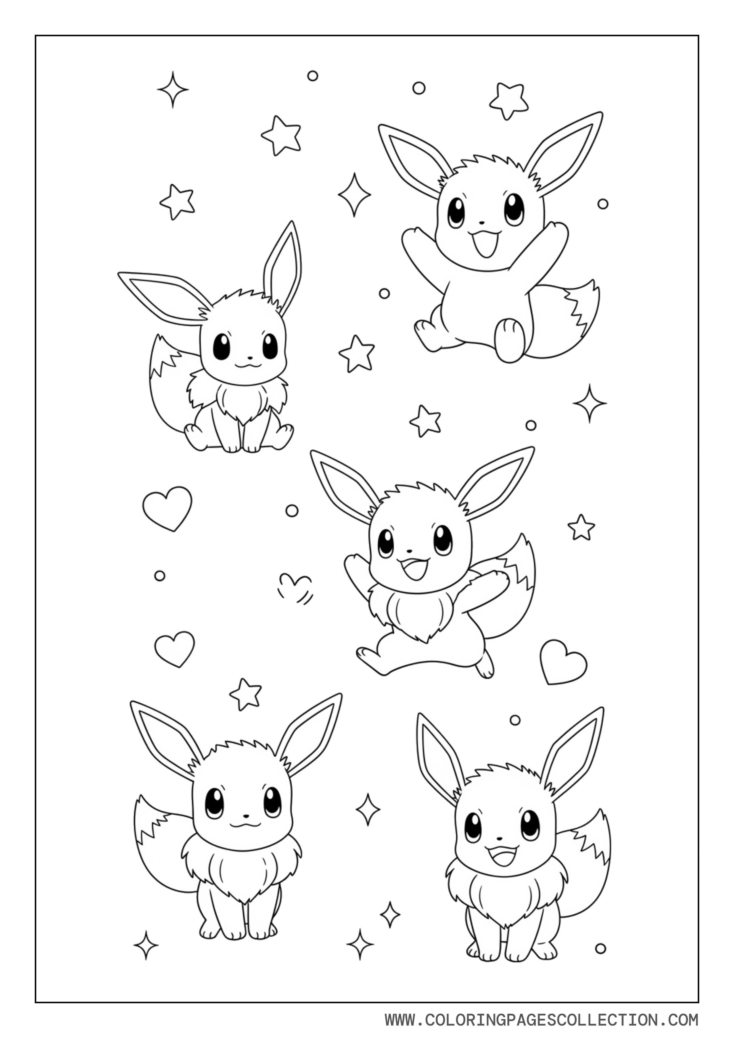 Chibi Eevee Collection Coloring Page