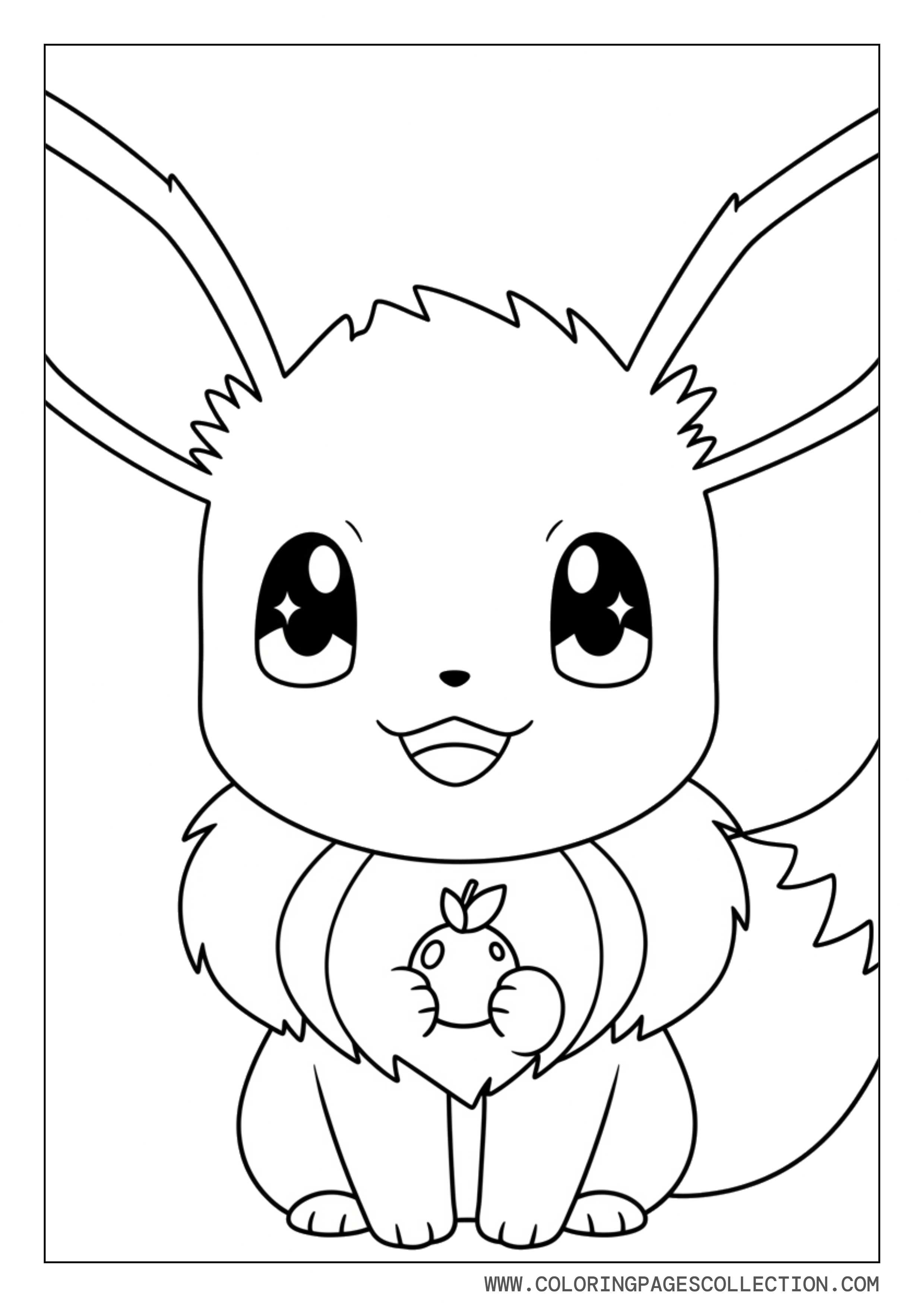 Chibi Eevee Holding Berry Coloring Page